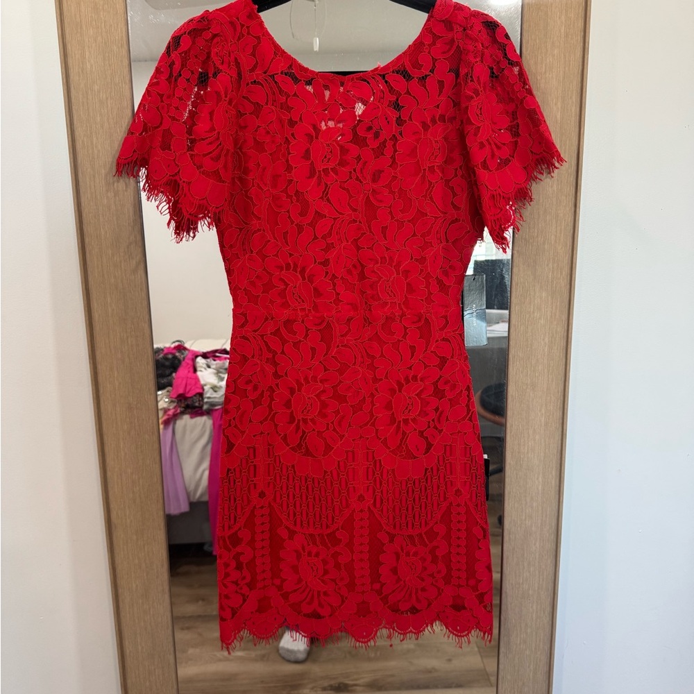 Lulu's Vibrant Red Lace Mini Dress